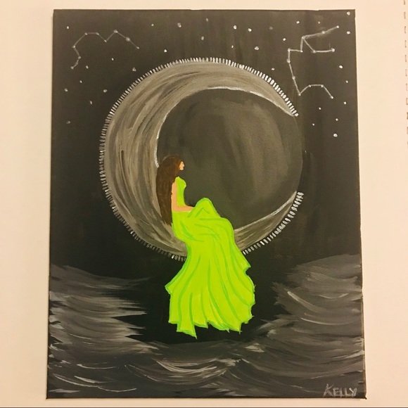 CUSTOM Zodiac Girl on Moon Nautical Boho Painting - Picture 6 of 8